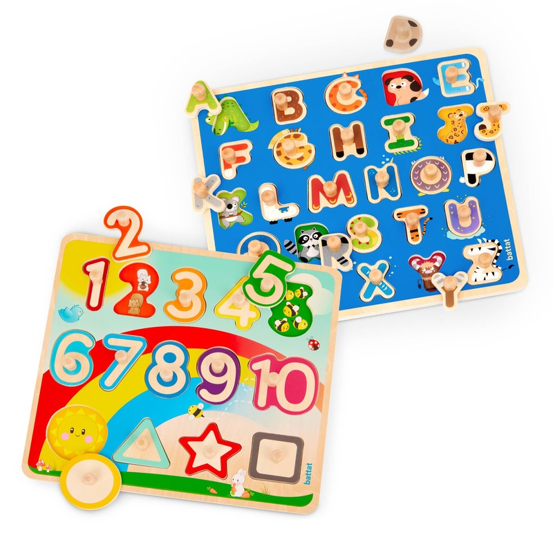 Battat- Wooden Alphabet & Number Puzzle- Puzzle N' Learn: Abc & 123- Educational Toy For Kids- 2 Years +