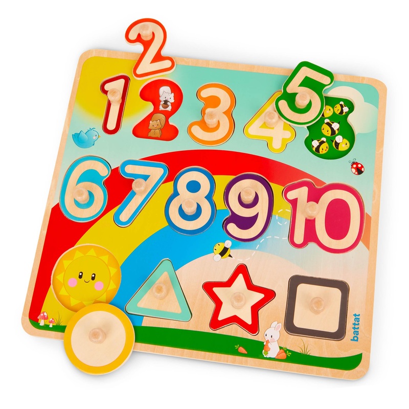 Battat- Wooden Number & Shapes Puzzle- Puzzle N' Learn- Educational Toy For Kids- 2 Years +