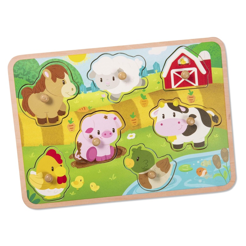 Battat- Wooden Peg Puzzle- Farm Animals Puzzle For Toddlers- Wooden Toys- Educational Toys- 2 Years + Wooden Peg Puzzle: Farmland Animals