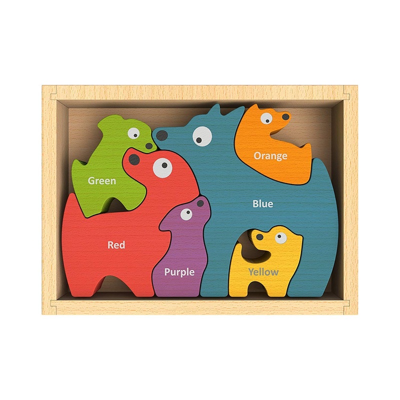 Beginagain Dog Family Color Names Puzzle - Bilingual Wooden Colors - 2 And Up