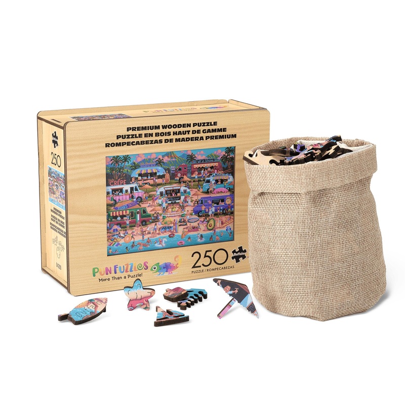 Buffalo Games - Hawaiian Food Truck Festival Wood Puzzle - Whimsy Cut Jigsaw Pieces - 250 Piece Jigsaw Puzzle - Ages 14 And Up