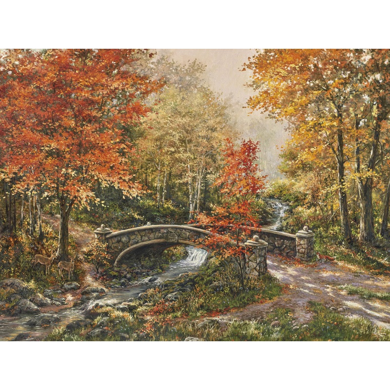 Ceaco - Thomas Kinkade - Fall At Fox Creek Bridge - 300 Oversized Piece Jigsaw Puzzle