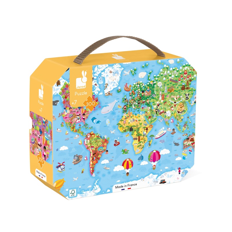 Janod 300 Piece Giant World Map Puzzle  Ages 7+ - J02656