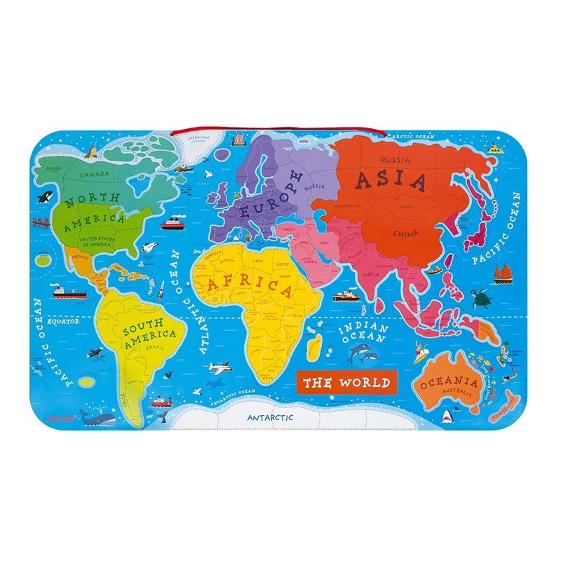 Janod Wooden Magnetic World Map Puzzle - 92 Pieces - 70 X 43 Cm - Ages 7+ - J05504