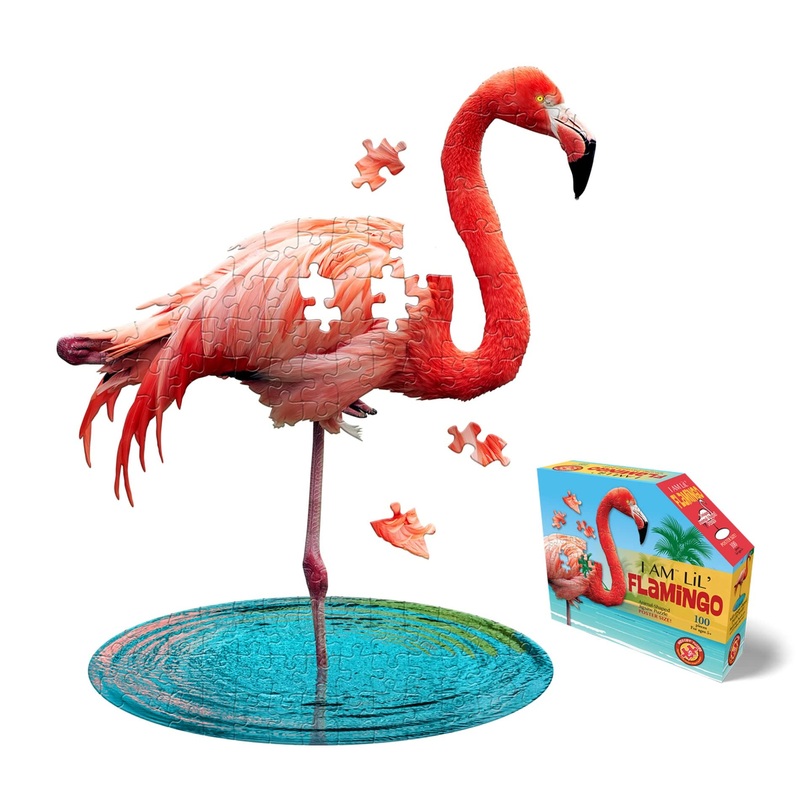 Madd Capp Lil' Flamingo 100 Piece Jigsaw Puzzle For Ages 5+ - 4009 - Unique Animal-Shaped Border, Poster Size When Completed, Oversized Puzzle Pieces For Easy Handling, Includes Educational Fun Facts