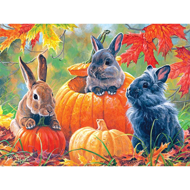 Roseart - Abraham Hunter - Pumpkin Patch Bunnies - 500 Piece Jigsaw Puzzle For Adults