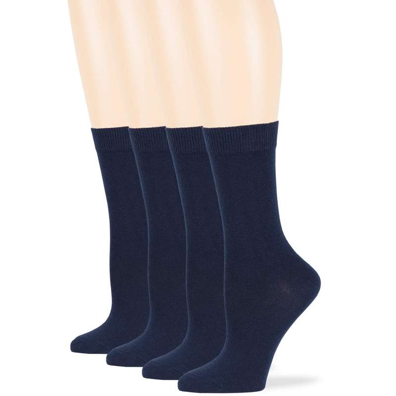 7Bigstars Kingdom Womens Cotton Dress Socks - 4 Pack Medium - Thin Solid Casual Crew Lightweight - Sock Size 9-11 Shoe Size 5-9