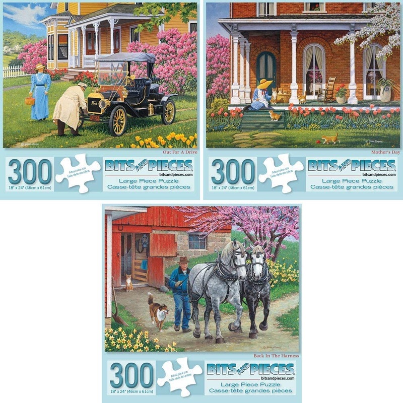 Bits And Pieces - 300 Piece Jigsaw Puzzles For Adults - Value Set Of Three (3) - Classic Summer Large Piece Jigsaws By Artist Jo