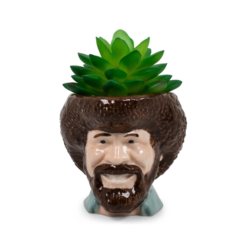 Bob Ross Mini Ceramic Planter With Artificial Succulent Plant