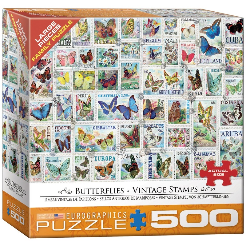 Eurographics (Eurhr Butterflies Vintage Stamps 500Piece Puzzle 500Piece Jigsaw Puzzle