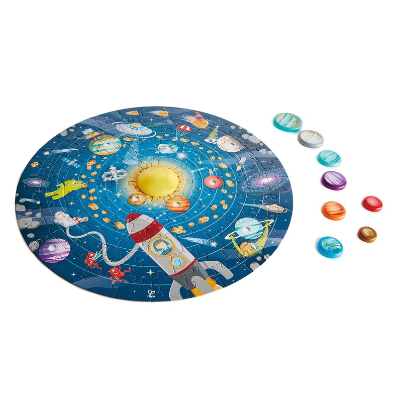 Hape Solar System Puzzle | Round Solar System Puzzle Toy For Kids, Exploratory Skills, Solid Wood Pieces And A Glowing Led Sun L