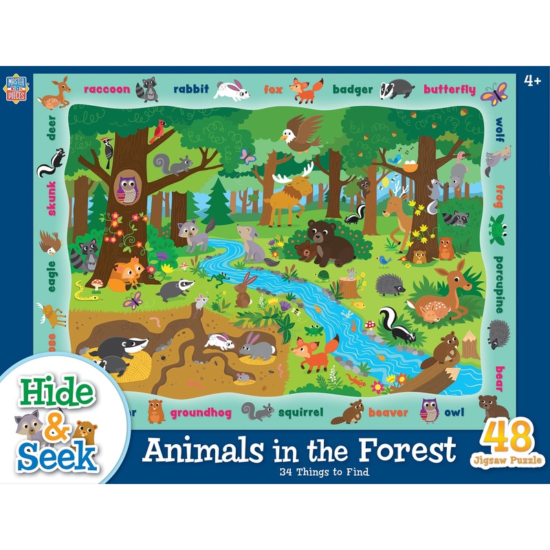 Masterpieces Family Puzzle - Hide & Seek 48 Piece Jigsaw Puzzle For Kids - Animals In The Forest - 19'' X 14''