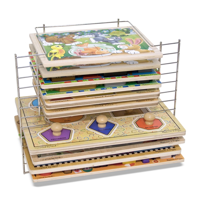 Melissa & Doug Deluxe Metal Wire Puzzle Storage Rack For 12 Small And Large Puzzles - Puzzle Rack Organizer, Puzzle Holder Rack