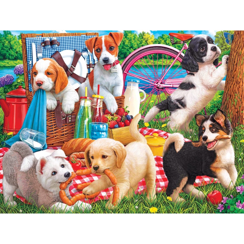 Roseart - Kodak Premium - Puppies On A Picnic - 350 Piece Jigsaw Puzzle For Adults