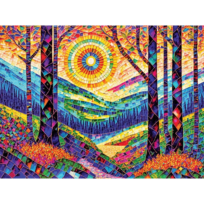 Roseart - Stained Glass - The Sun Shines On Dreamland - 300 Piece Adult Jigsaw Puzzle For Adults