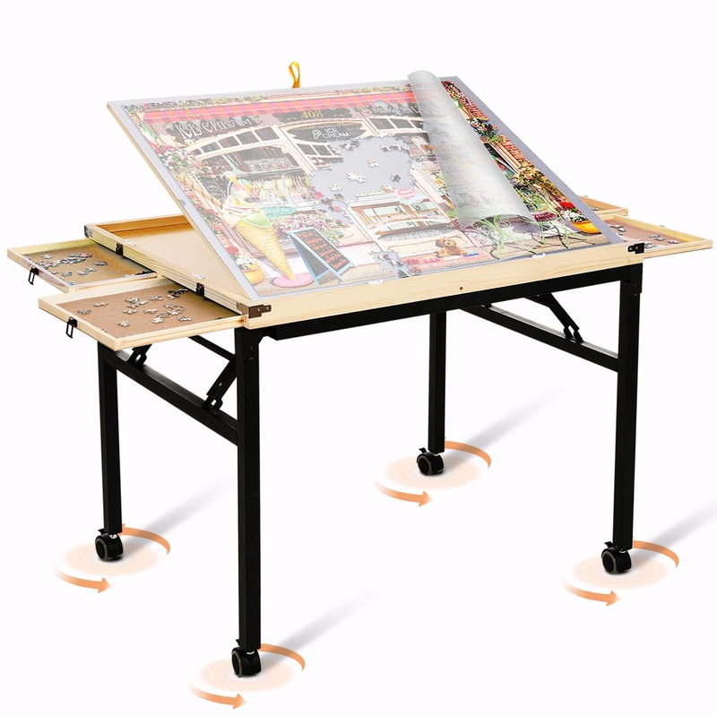 Puzzle Table With Drawers 1500 Piece Rotating Jigsaw Puzzle Board With Cover 35   X27    Portable Puzzle Tables For Adults Birth