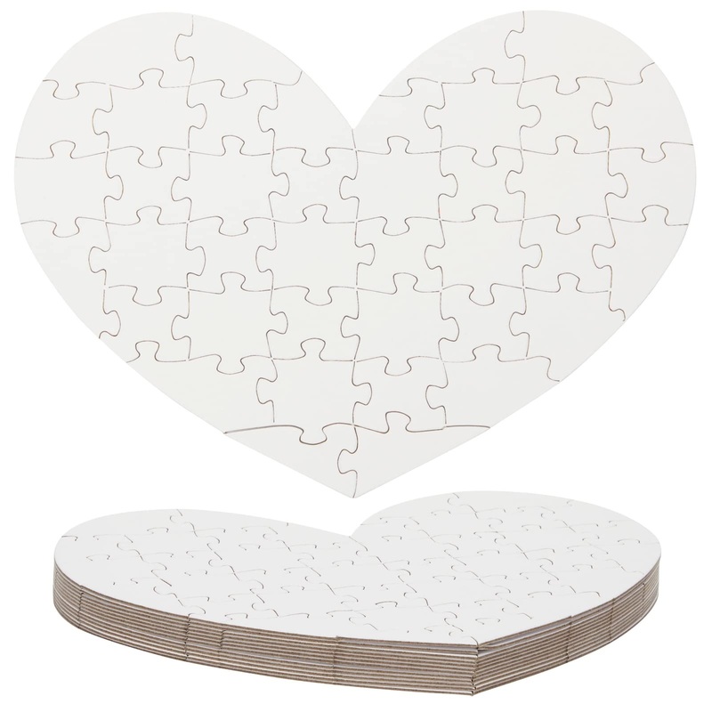 Set Of 12 Heart Shaped Blank Jigsaw Puzzles To Draw On For Valentines, Diy Crafts (9 X 6 In, 40 Pieces Each