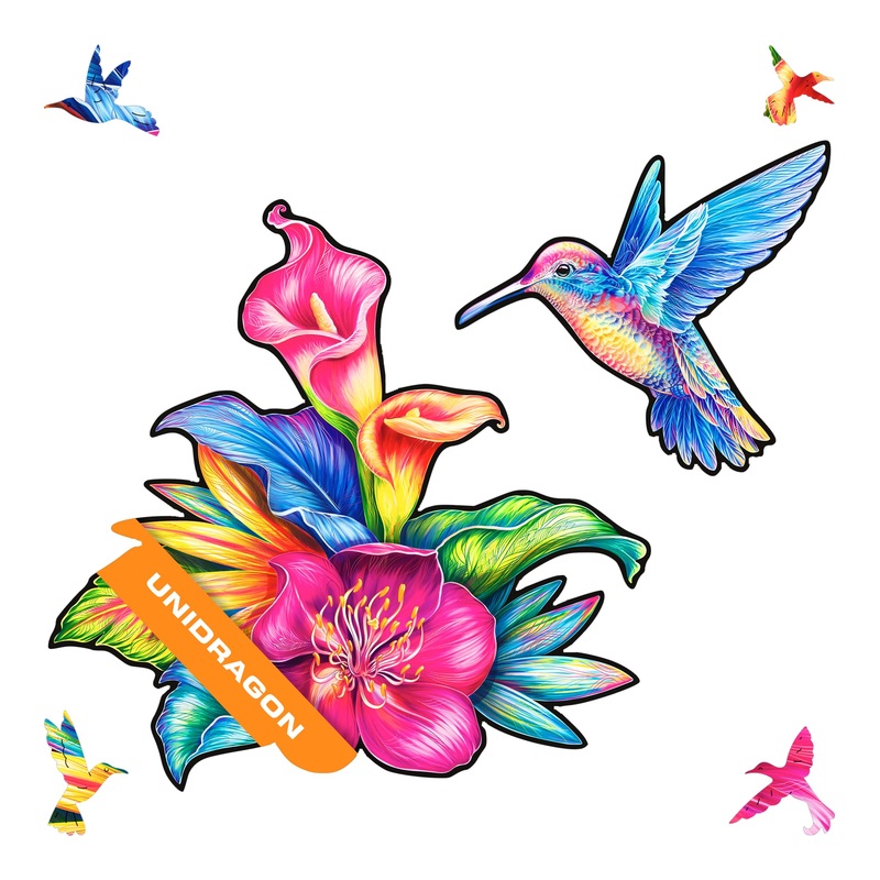 Unidragon Original Wooden Jigsaw Puzzles - Elusive Colibri, 300 Pcs, King Size 19''X14.5'', Beautiful Gift Package, Unique Shape