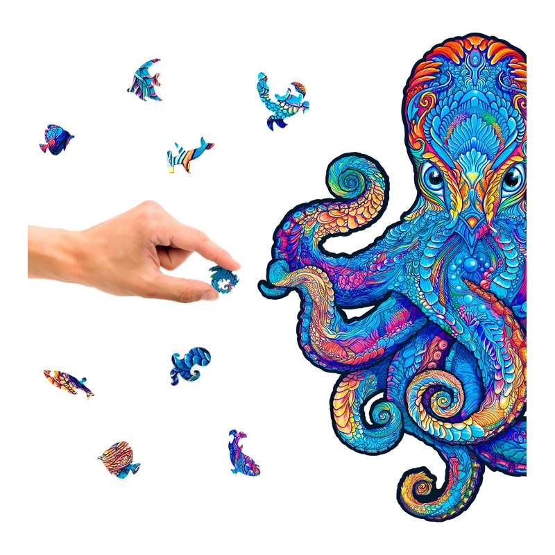 Unidragon Original Wooden Jigsaw Puzzles - Magnetic Octopus, 700 Pieces, Royal Size 21'' X 24.4'', Beautiful Gift Package, Uniqu