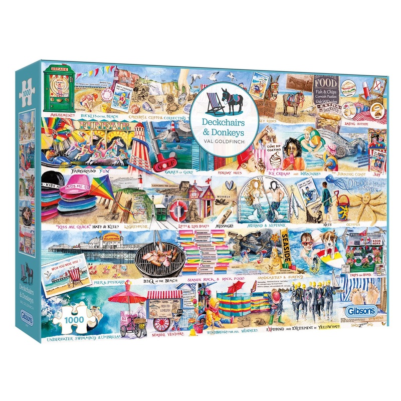 Deckchairs And Donkeys 1000 Piece Jigsaw Puzzle | Sustainable Puzzle For Adults | Val Goldfinch | Great Gift For Adults | Gibsons Games