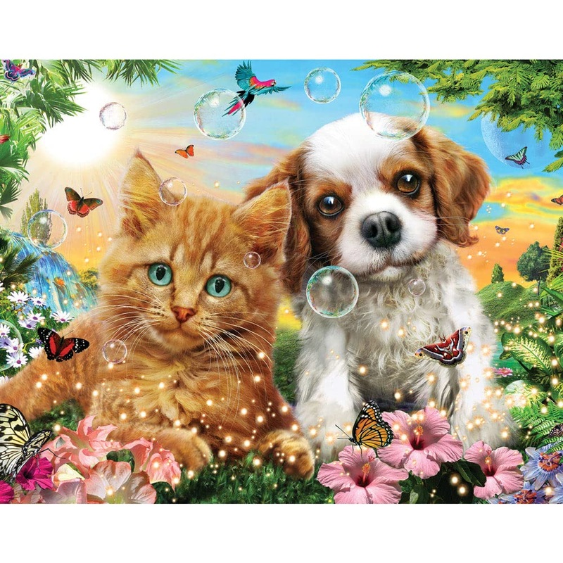 Bits And Pieces  200 Piece Jigsaw Puzzle For Adults  Kitten & Puppy - Jigsaw Puzzle By Adrian Chesterman, Completed Puzzle Size: 15' X 19'