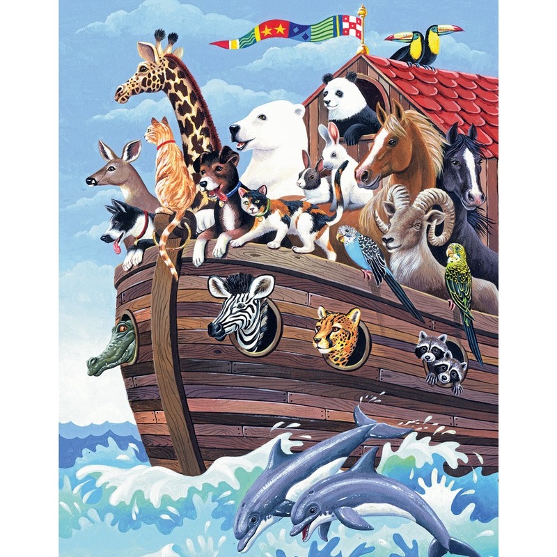 Bits And Pieces  200 Piece Jigsaw Puzzle For Adults  Noah'S Ark - Biblical Animal Boat Zoo Jigsaw Puzzle By Barbara Gibson, Completed Puzzle Size: 15' X 19'
