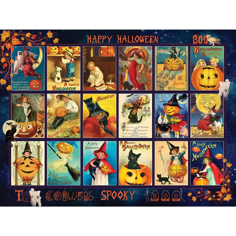 Bits And Pieces  300 Piece Jigsaw Puzzle For Adults  Vintage Halloween - Halloween Pumpkin Collage Spooky Postcard Jigsaw Puzzle By Artist Finchley Paper Arts Ltd, Completed Puzzle Size: 18' X 24'