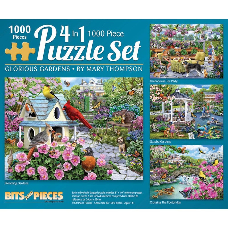 Bits And Pieces  4-In-1 Multi-Pack 1000 Piece Jigsaw Puzzles For Adults  Glorious Gardens By Artist Mary Thompson, Completed Puzzle Size: 20' X 27'