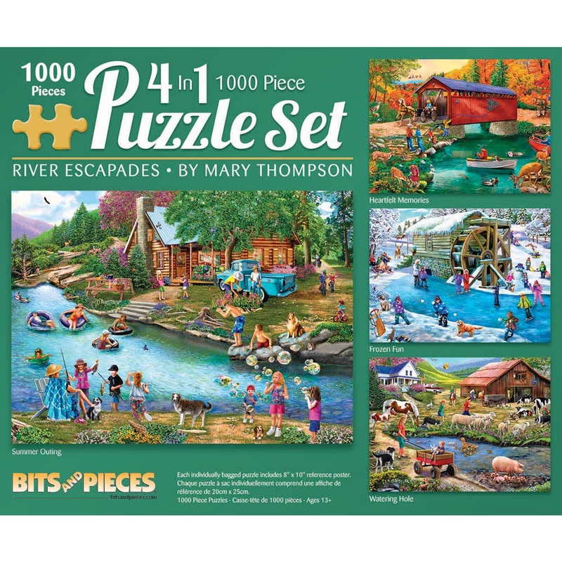 Bits And Pieces  4-In-1 Multi-Pack 1000 Piece Jigsaw Puzzles For Adults  River Escapades Jigsaw Puzzle Set Bundle By Artist Mary Thompson, Completed Puzzle Size: 20' X 27'
