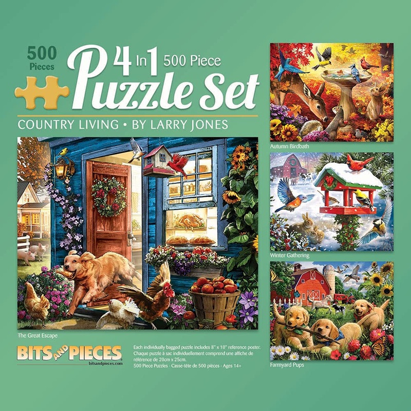 Bits And Pieces  4-In-1 Multi-Pack - 500 Piece Jigsaw Puzzles For Adults  500 Pc Winter Spring Summer Fall Seasons Puzzle Set Bundle By Artist Larry Jones - 16'X20' (41Cm X 51Cm)