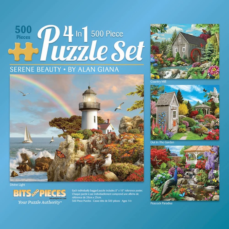 Bits And Pieces - 4-In-1 Multi-Pack - 500 Piece Jigsaw Puzzles For Adults-Each Measures 16' X 20' (46Cm X 61Cm)-Serene Beauty By Artist Alan Giana