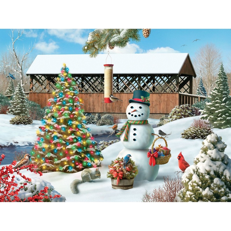 Bits And Pieces  500 Piece Jigsaw Puzzle For Adults  Countryside Christmas - Winter Holiday Snowman Jigsaw Puzzle By Artist Alan Giana, Completed Puzzle Size: 18' X 24'