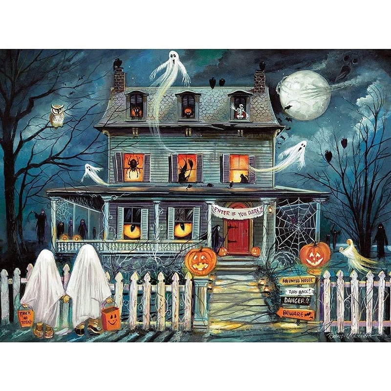Bits And Pieces  500 Piece Jigsaw Puzzle For Adults  Enter If You Dare - Haunted House Halloween Trick Or Treat Jigsaw Puzzle By Artist Ruane Manning, Completed Puzzle Size: 18' X 24'