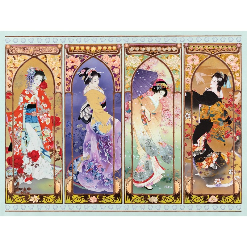 Bits And Pieces  500 Piece Jigsaw Puzzle For Adults  Oriental Gate Quilt - Geisha Jigsaw Puzzle By Artist Haruyo Morita, Completed Puzzle Size: 18' X 24'