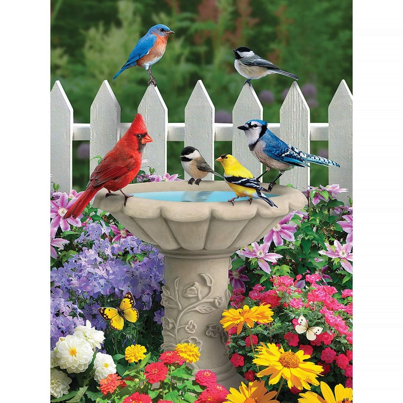 Bits And Pieces  500 Piece Jigsaw Puzzle For Adults  Summer Garden Friends - Bird Bath Flower Fence Yard Outdoor Animal Jigsaw Puzzle By Artist Alan Giana, Completed Puzzle Size: 18' X 24'