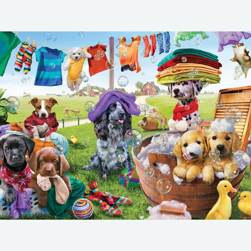 Bits And Pieces  Large 300 Piece Jigsaw Puzzle For Adults  Puppies Playing By Artist Adrian Chesterman, Completed Puzzle Size: 18' X 24'