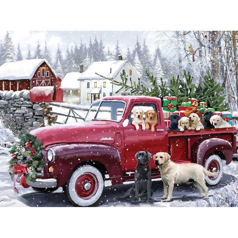 Bits And Pieces  Large 500 Piece Jigsaw Puzzle For Adults  Christmas Delivery - Holiday Winter Dogs By The Macneil Studio Artists, Completed Puzzle Size: 18' X 24'