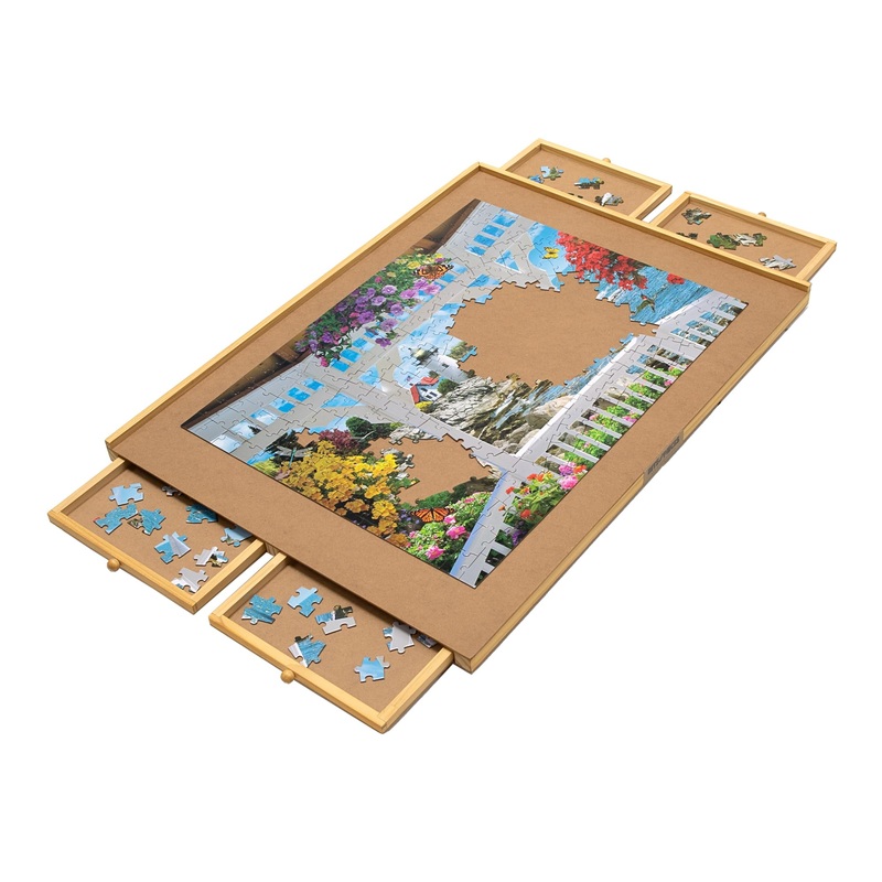 Bits And Pieces Puzzle Board With Drawers  1500 Piece Jigsaw Puzzle Table Organizer  Premium Wooden Puzzle Board For Adults, 26'X35' Smooth Non-Slip Surface, Portable Puzzle Table With Sorting Trays