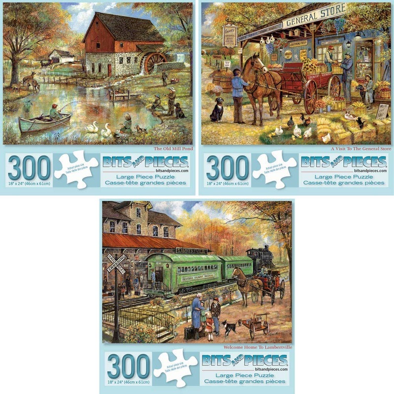 Bits And Pieces - Value Set Of Three (3) - 300 Piece Jigsaw Puzzles For Adults - 300 Pc Large Piece Puzzles Designed By Artist Ruane Manning - 18 X 24