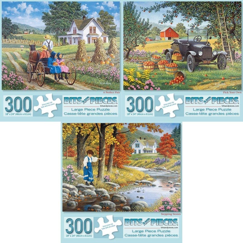Bits And Pieces - Value Set Of Three (3) - 300 Piece Large Piece Jigsaw Puzzles For Adults Autumn And Farm Jigsaws By John Sloane - 18 X 24