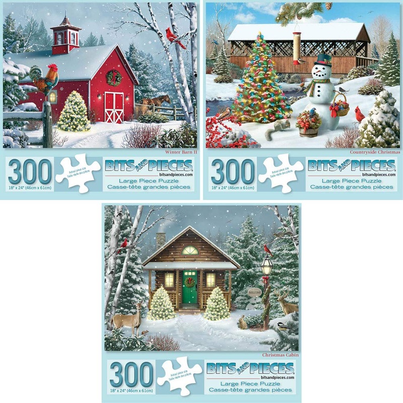 Bits And Pieces  Value Set Of Three Large 300 Piece Jigsaw Puzzles For Adults  Holiday Jigsaw Puzzles By Artist Alan Giana, Completed Puzzle Size: 18' X 24'