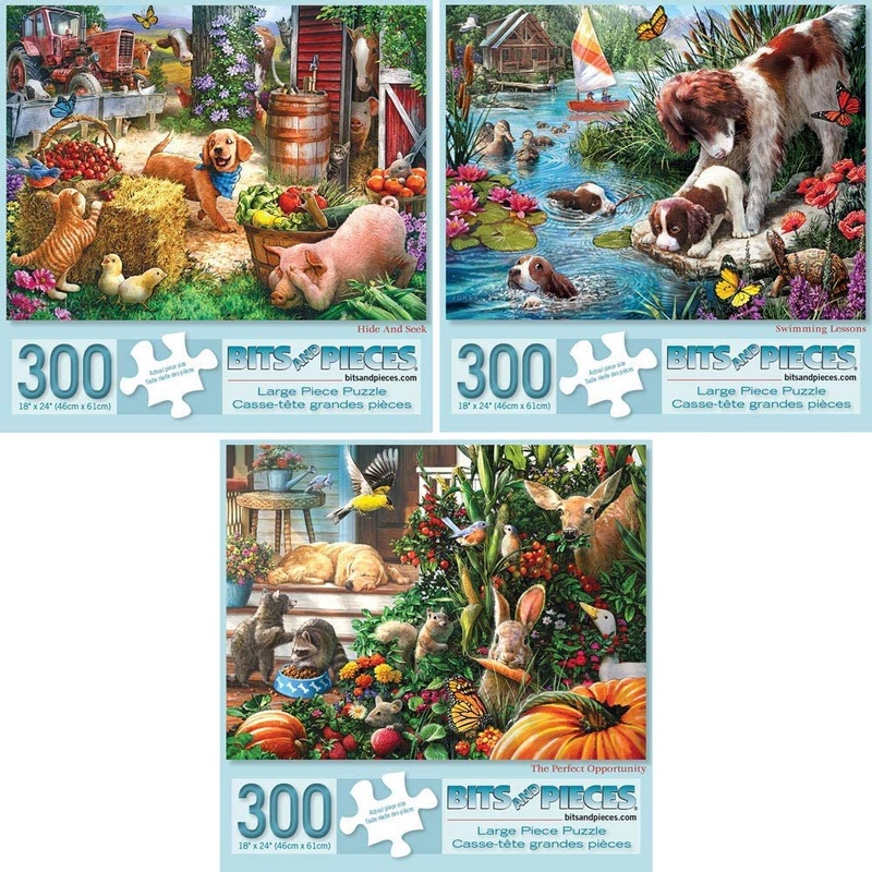 Bits And Pieces  Value Set Of Three Large 300 Piece Jigsaw Puzzles For Adults  Puppy Collection Jigsaw Puzzles By Artist Larry Jones, Completed Puzzle Size: 18' X 24'