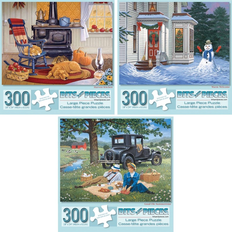 Bits And Pieces  Value Set Of Three Large 300 Piece Jigsaw Puzzles For Adults  Seasons Themed Jigsaw Puzzles Designed By Artist John Sloane, Completed Puzzle Size: 18' X 24'