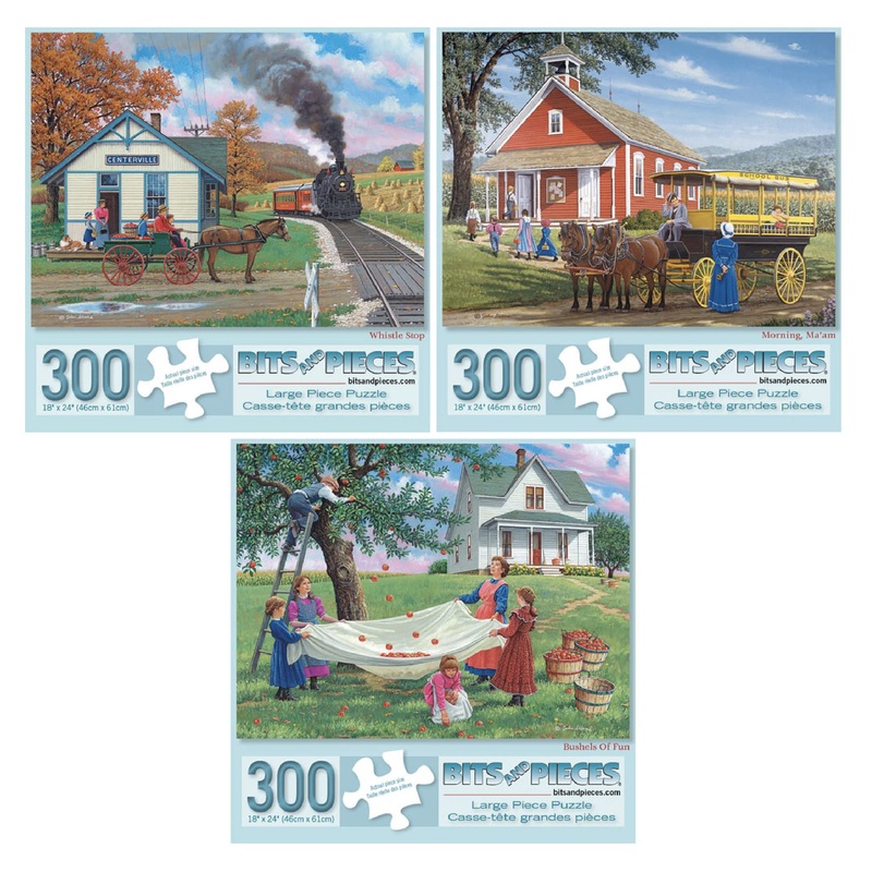 Bits And Pieces  Value Set Of Three Large 300 Piece Jigsaw Puzzles For Adults  Sunny Season Collection By Artist John Sloane, Completed Puzzle Size: 18' X 24'