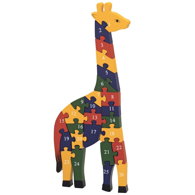 Bits And Pieces - Wooden Alphabet Giraffe Puzzle - Learn Abcs And 123S - Colorful Large 3/4 Inch Thick, Non-Toxic Paint