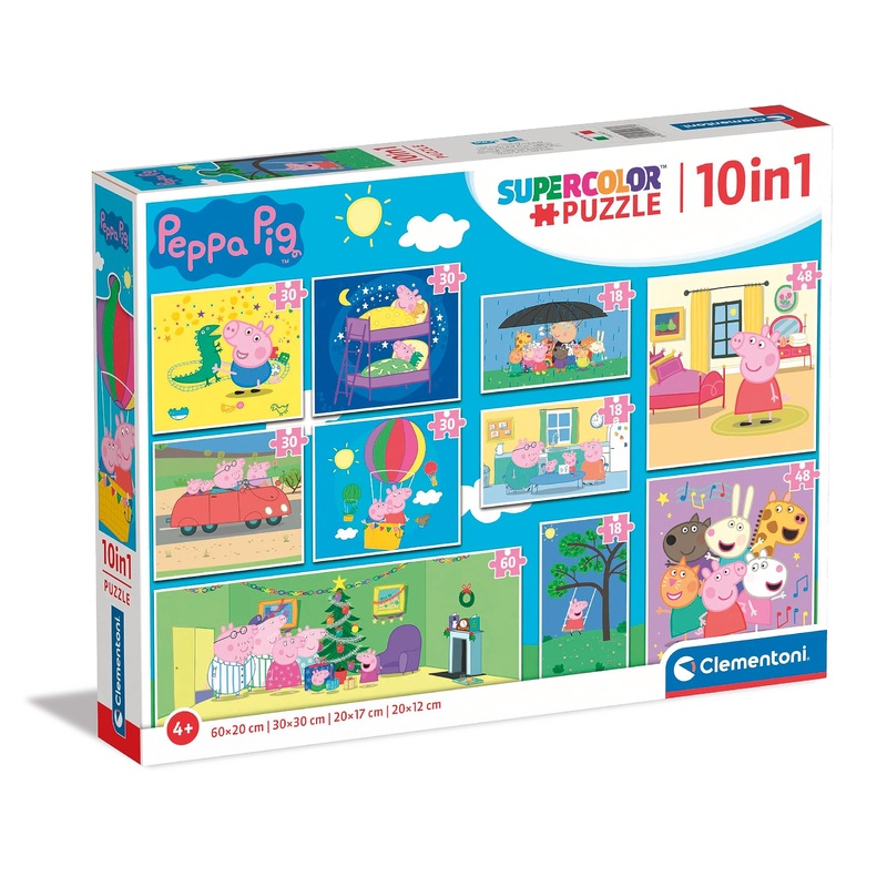 Clementoni - 20271 - Supercolor Puzzle 10 In 1 Peppa Pig (3X18, 4X30, 2X48 And 1X60 Pieces) - Jigsaw Puzzle For Kids Age 4