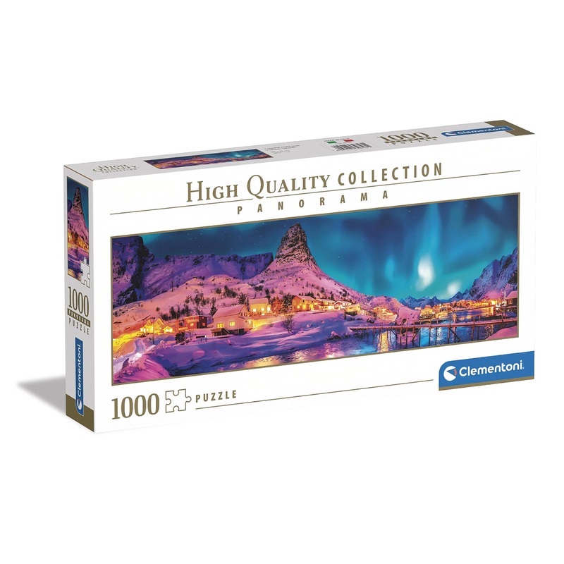Clementoni - 39747 Collection Panorama Puzzle - Colorful Night Over Lofoten Islands - 1000 Pieces - Adult Puzzle, Panoramic Jigsaw Puzzle, Made In Italy