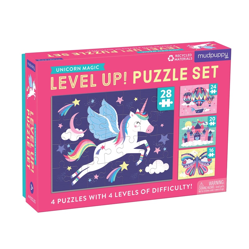Mudpuppy Unicorn Magic Level Up! Puzzle Set From Mudpuppy, Includes 4 Jigsaw Puzzles With 16  28 Pieces, Features Enchanting And Magical Unicorns, Perfect For Ages 3+