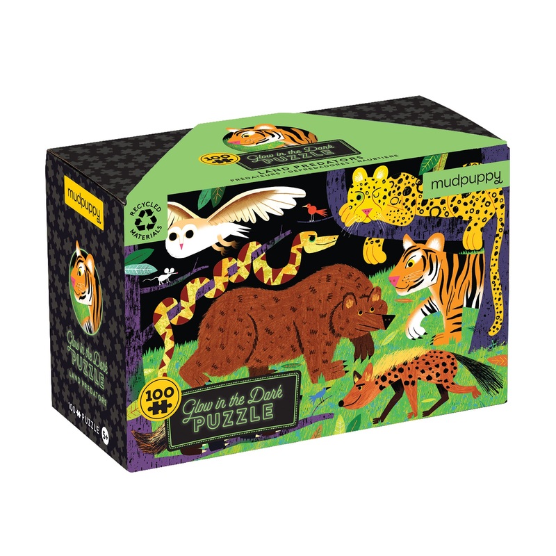MudpuppyS Land Predators 100 Piece Glow In The Dark Puzzle, Includes 100 Glow In The Dark Pieces, Perfect For Ages 5+, Turn Out The Lights And Let The Completed Puzzle Glow!