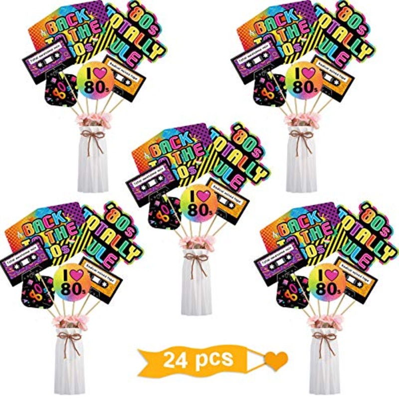 24 Pieces 80'S Retro Decorations 1980'S Centerpiece Sticks Baby Shower Or Birthday Party Centerpiece Sticks Table Toppers Photo Booth Props